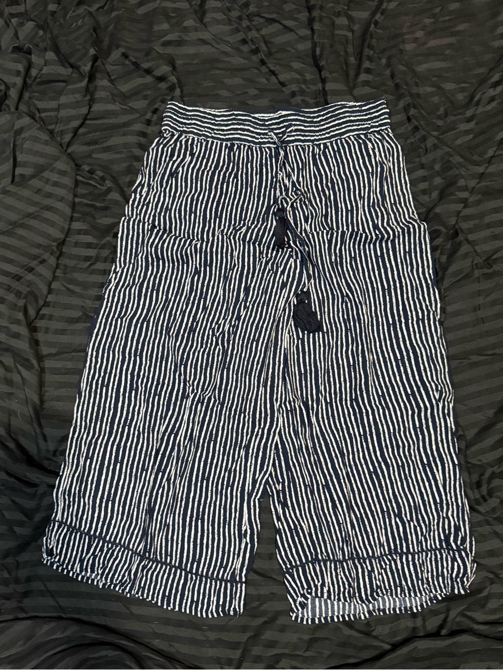 Cato Navy White Striped Wide Leg Cropped Pants